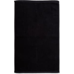 A black hand towel made from double-sided terry, measuring 40x60 cm. Features a logo on the fabric.