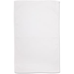 A white hand towel featuring double-sided terry texture, measuring 40x60 cm, with a branding logo present.