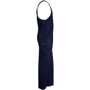 Men's cotton drill overall in navy, featuring an action back design and multiple pockets. Includes a logo.