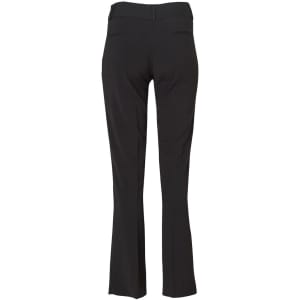 Black ladies' permanent press pants with a flared leg and two back pockets. Features a simple design without visible branding.