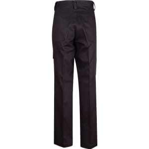 Black men's cotton drill cargo pants with knee pads, featuring pockets and a logo. Back view shown.