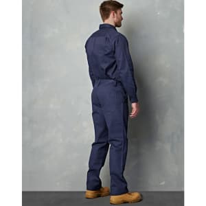 Men's cotton drill cargo pants in navy with knee pads, featuring multiple pockets and a fitted design.
