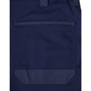 Navy blue unisex utility stretch cargo work shorts featuring a large rear pocket and a logo.