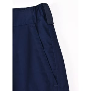 Navy unisex utility stretch cargo work shorts featuring an elastic waistband and side pockets. Includes a logo.