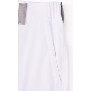 Unisex utility stretch cargo work shorts in light grey, featuring a waistband and side pockets, with a logo present.