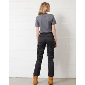 Unisex utility stretch cargo work pants in black, featuring multiple pockets and a fitted design.
