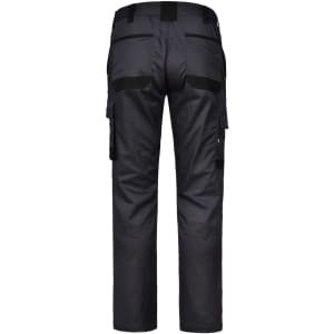 Unisex utility stretch cargo work pants in black, featuring multiple pockets and a logo on the back.