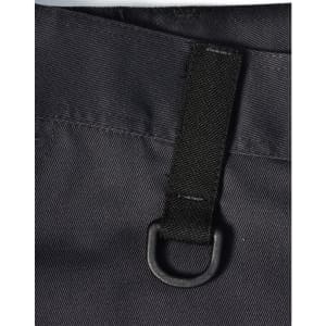 A close-up of black unisex utility stretch cargo work pants featuring a loop and sturdy fabric texture.