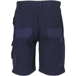 Heavy Duck Weave Dura-Wear Work Short in navy blue, featuring multiple pockets and a logo.