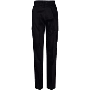 Black long-fit work pants featuring a drill pant pocket on the leg and a side cargo pocket.