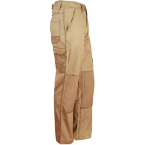 Light weight semi-fitted Cordura work pants in khaki, featuring multiple pockets and a logo.