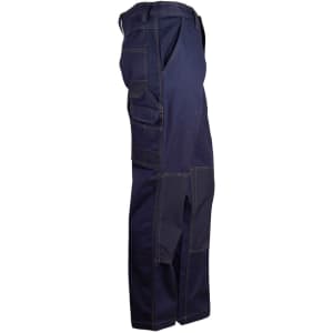 Light weight semi-fitted work pants in navy blue with multiple pockets and reinforced patches. Features a brand logo.