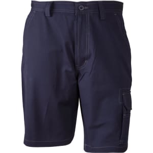 Lightweight semi-fitted cargo shorts in navy, featuring multiple pockets and a sturdy design. Includes a logo.