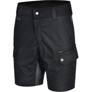 Black Rip-Stop Poly/Cotton Stretch Work Shorts with pocket details and a logo. Suitable for workwear.