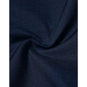 A close-up view of navy rip-stop poly/cotton fabric, showcasing its textured weave and stretch properties.