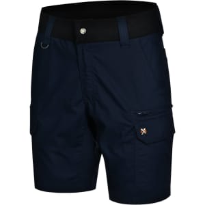 Navy blue Rip-Stop poly/cotton stretch work shorts with multiple pockets and a brand logo.