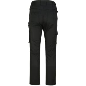 Black unisex cotton stretch ripstop work pants with multiple cargo pockets and a fitted waist.