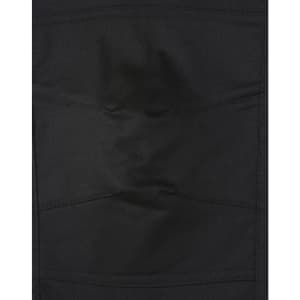 Unisex black cotton stretch ripstop work pants featuring multiple pockets and a durable fabric. Includes branding.