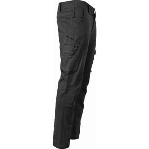 Unisex cotton stretch ripstop work pants in black, featuring multiple pockets and a fitted design.