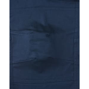 Navy unisex cotton stretch ripstop work pants with multiple pockets and a logo detail.