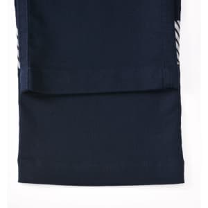 A pair of navy blue unisex cotton stretch ripstop segmented work pants, featuring a fold-over leg design.