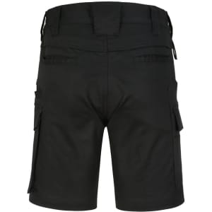 Black unisex cotton stretch ripstop work shorts with pockets and adjustable features. The back view showcases the design.