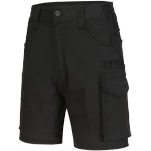 Unisex cotton stretch ripstop work shorts in black with multiple pockets and a waistband.