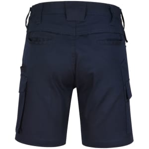 Unisex cotton stretch ripstop work shorts in navy, featuring multiple pockets and a secure waistband.