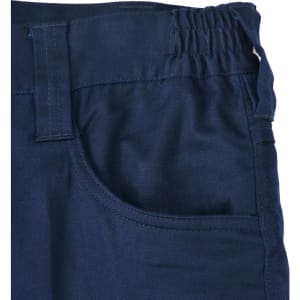 Unisex cotton stretch ripstop work shorts in navy blue, featuring an elastic waistband and side pocket.