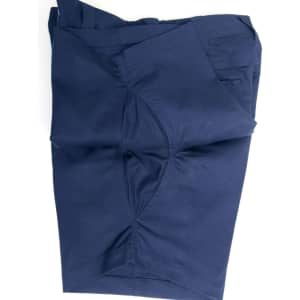Navy unisex cotton stretch ripstop work shorts with multiple pockets and a logo.