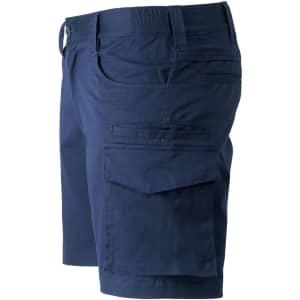 Unisex cotton stretch ripstop work shorts in navy, featuring side pockets and a comfortable fit.