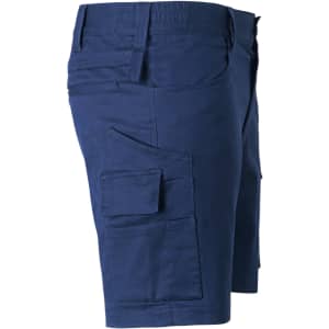 Unisex cotton stretch ripstop work shorts in navy, featuring multiple pockets and a fitted design.