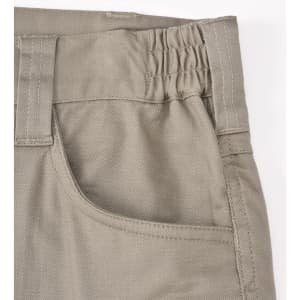 Unisex cotton stretch ripstop work shorts in a muted khaki colour, featuring an elastic waistband and pockets.