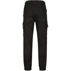 Unisex cotton stretch drill cuffed work pants in black, featuring a relaxed fit and multiple pockets.