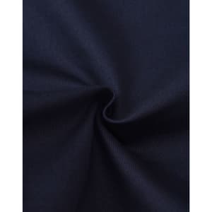 A close-up view of dark blue cotton fabric, showing its smooth texture and stretch quality.