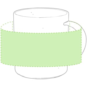 A coffee mug featuring a handle and a solid green band around its body. The mug has a simple design.