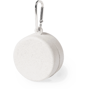 A foldable cup in white, featuring a carabiner clip for easy attachment.