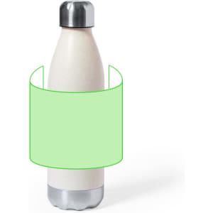 A drink bottle in a sleek design, featuring a silver cap and a pale exterior, with a logo present.