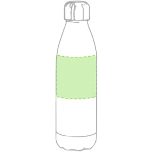 A drink bottle in a sleek design with a white body and a green label area. It features a silver cap and a logo.