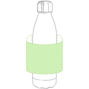 A drink bottle with a green sleeve, featuring a logo, designed for versatile hydration.