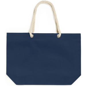 A navy tote bag with a rope handle, featuring a simple, solid design and no visible logos.