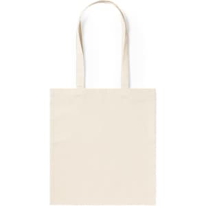 A plain beige tote bag with long handles and no visible logos or designs.