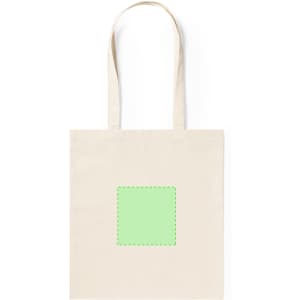 A light green tote bag with sturdy handles and a plain design, featuring a space for custom branding or graphics.