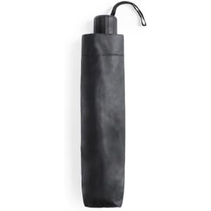 A black sunshade with a sleek design and a black handle, featuring a loop for easy carrying.