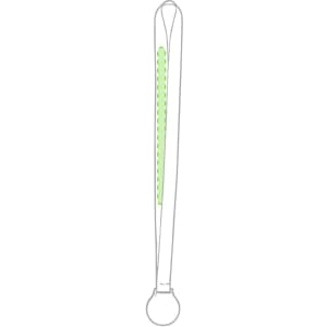 A green lanyard with a smooth design, featuring a circular attachment at one end.