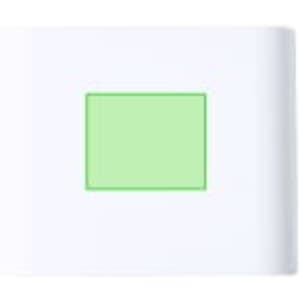 A white speaker featuring a green square accent. The product has a logo on its surface.