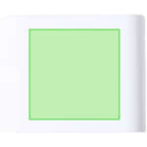 A green square speaker surrounded by a white frame, featuring a logo design.