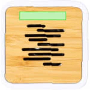 A wooden speaker with a sleek design featuring black accents and a light green panel at the top.