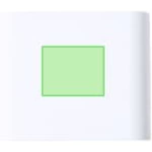 A white speaker featuring a green square design, with a logo on the side.