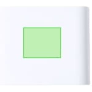 A white speaker with a green rectangular accent and a logo visible on the surface.
